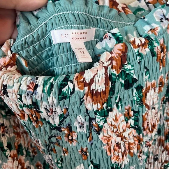 Plus Size LC Lauren Conrad Balloon Sleeve Smocked Floral Midi Dress - Picture 8 of 12